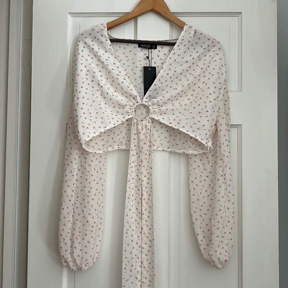 Cherry printed cropped blouse - never been worn. Tag still on